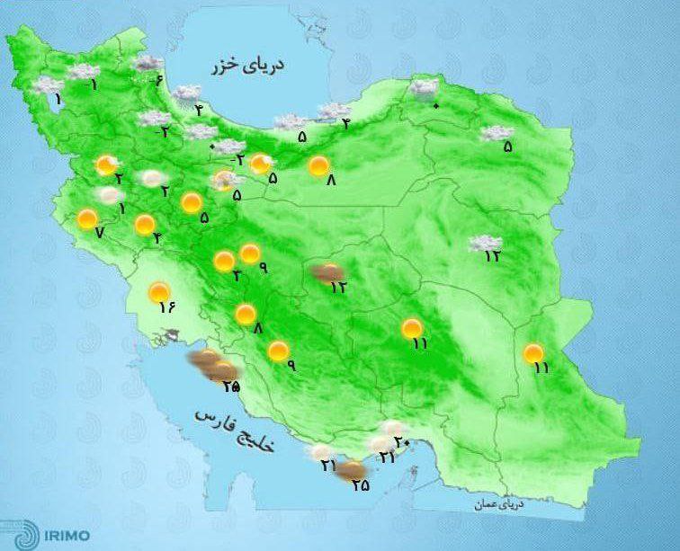 آخرین وضعیت آب و هوا در کشور؛ تداوم بارش‌ها و وزش باد در برخی مناطق