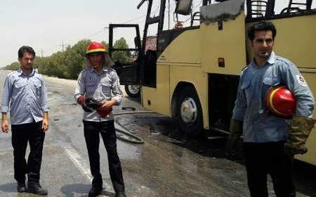 آتش‌سوزی اتوبوس در همدان