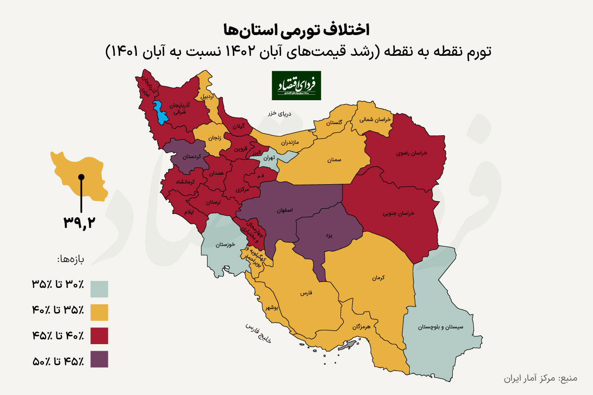 تورم کدام استان‌ها در آبان‌ماه بیشتر بود؟